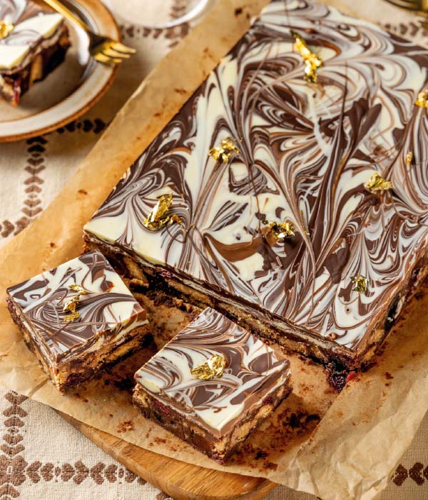 Baileys-toffee fudge met  digestive en  bigarreaux 